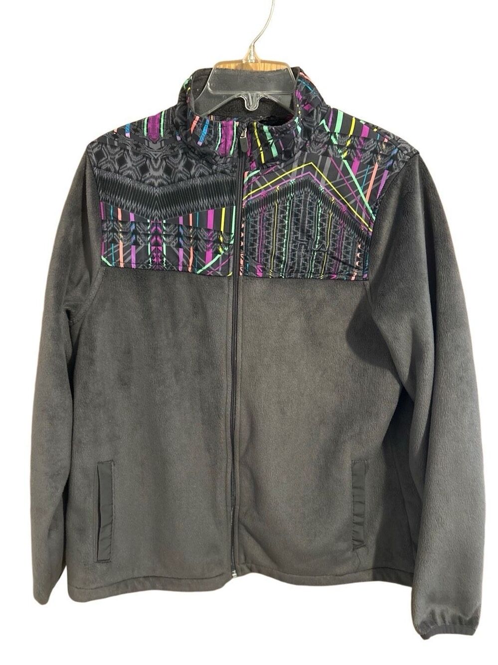 Fila Sport Soft Fleece Jacket Gray Full Zip Up Colorful Size L